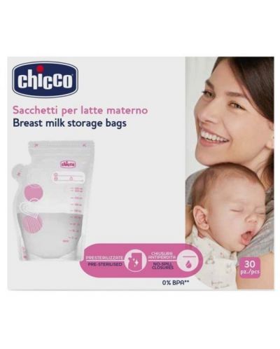 Торбички за съхранение на кърма Chicco - 250 ml, 30 броя - 4